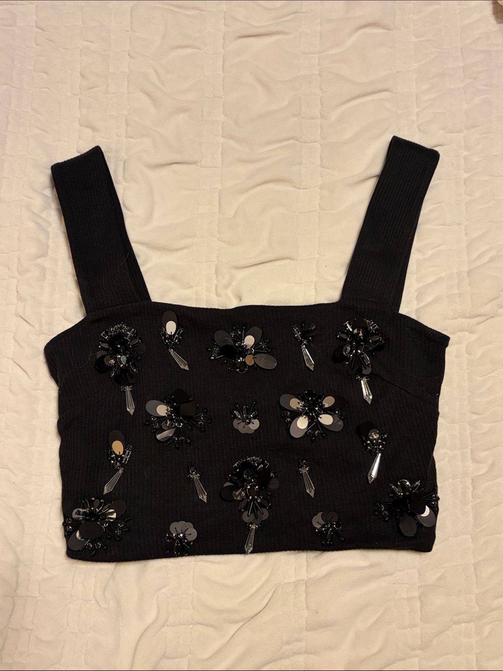 J. Crew Black Embellished Cropped Tank